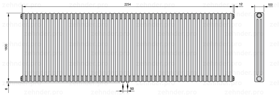 Схема (чертеж) Радиатор Zehnder Charleston 3180/49 №3470 Technoline TL